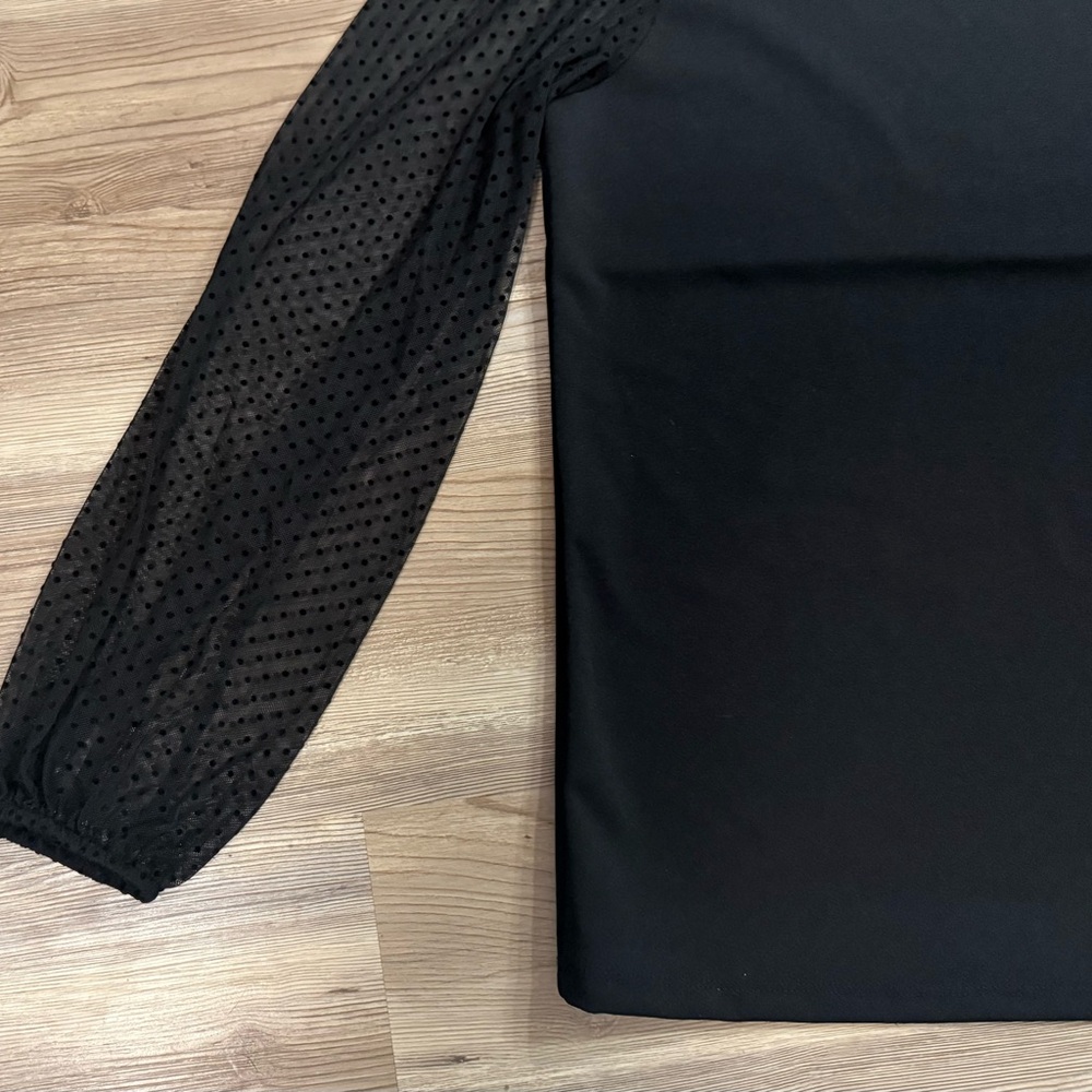 Anne Klein Black Blouse with Sheer Sleeves - Picture 3 of 10